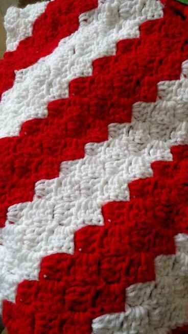 Red and White Candy Cane Striped Crochet Blanket- Corner To Corner Stitch